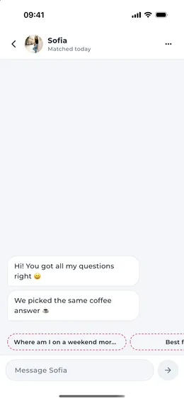 Chat with Sofia, with suggested topics from her answers above the message field.